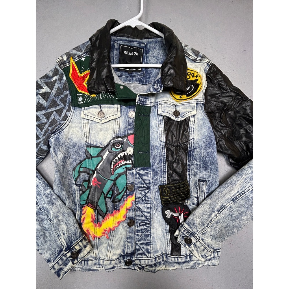 Reason Mulberry Moto Denim Cotton Acid Wash Blue Medium Mens